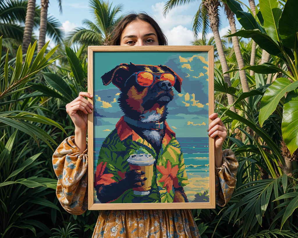 Tropical Dog Print | Retro Beach Wall Art, Summer Holiday Poster wall art print, modern home decor, unframed artwork by Nomad & Nest