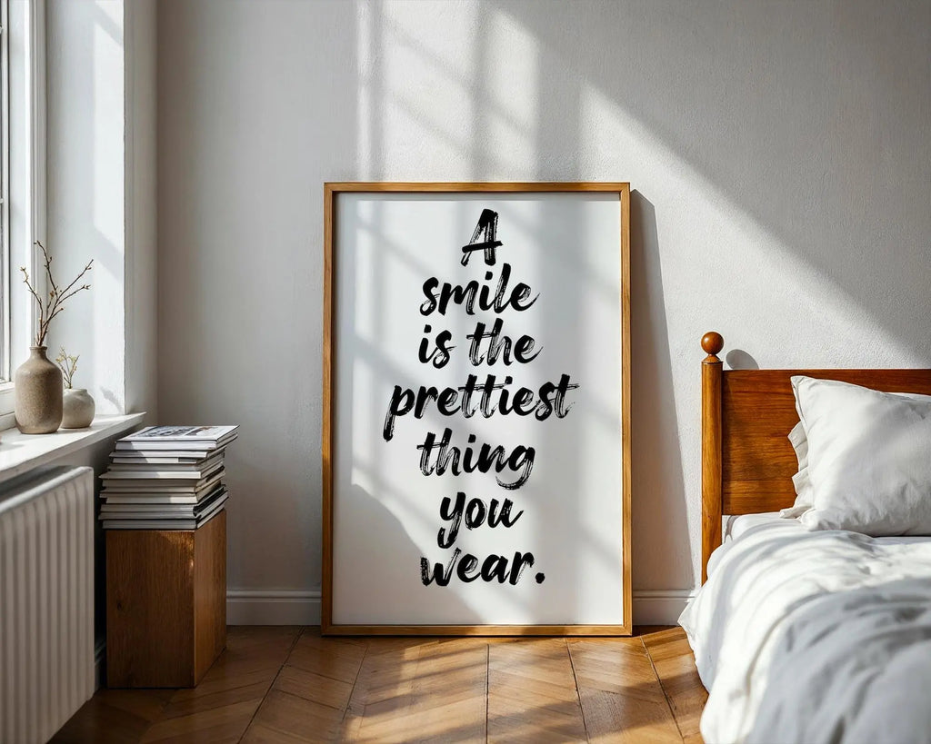 Positive Emotion | A Smile Is The Prettiest Thing Quote | Elegant Typography Wall Art wall art print, modern home decor, unframed artwork by Nomad & Nest