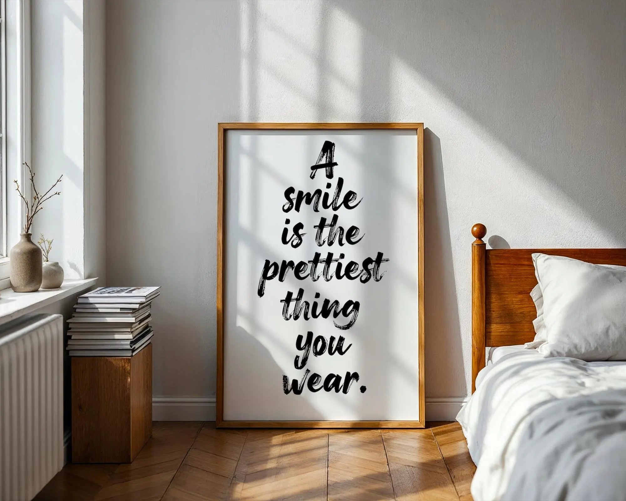 Positive Emotion | A Smile Is The Prettiest Thing Quote | Elegant Typography Wall Art wall art print, modern home decor, unframed artwork by Nomad & Nest