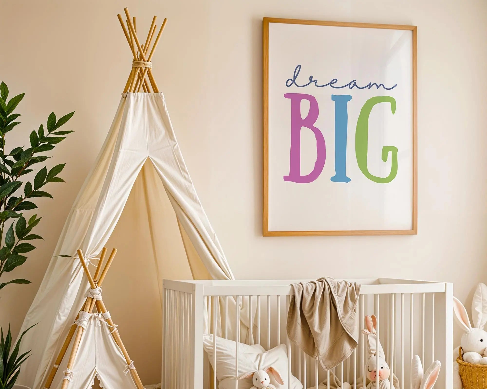 Playroom Ideas | Dream Big Nursery Wall Art | Colourful Typography Baby Print wall art print, modern home decor, unframed artwork by Nomad & Nest