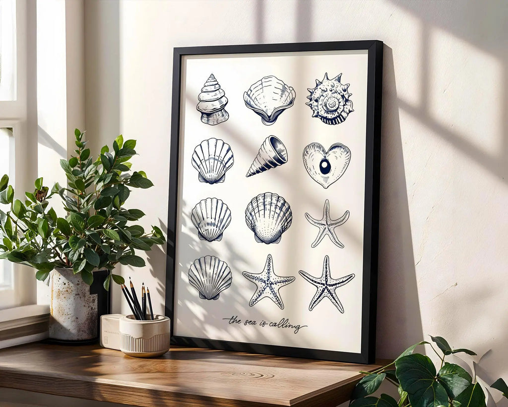 Positive Emotion | The Sea Is Calling Shell Wall Art | Coastal Line Illustration | Minimal Beach Decor wall art print, modern home decor, unframed artwork by Nomad & Nest