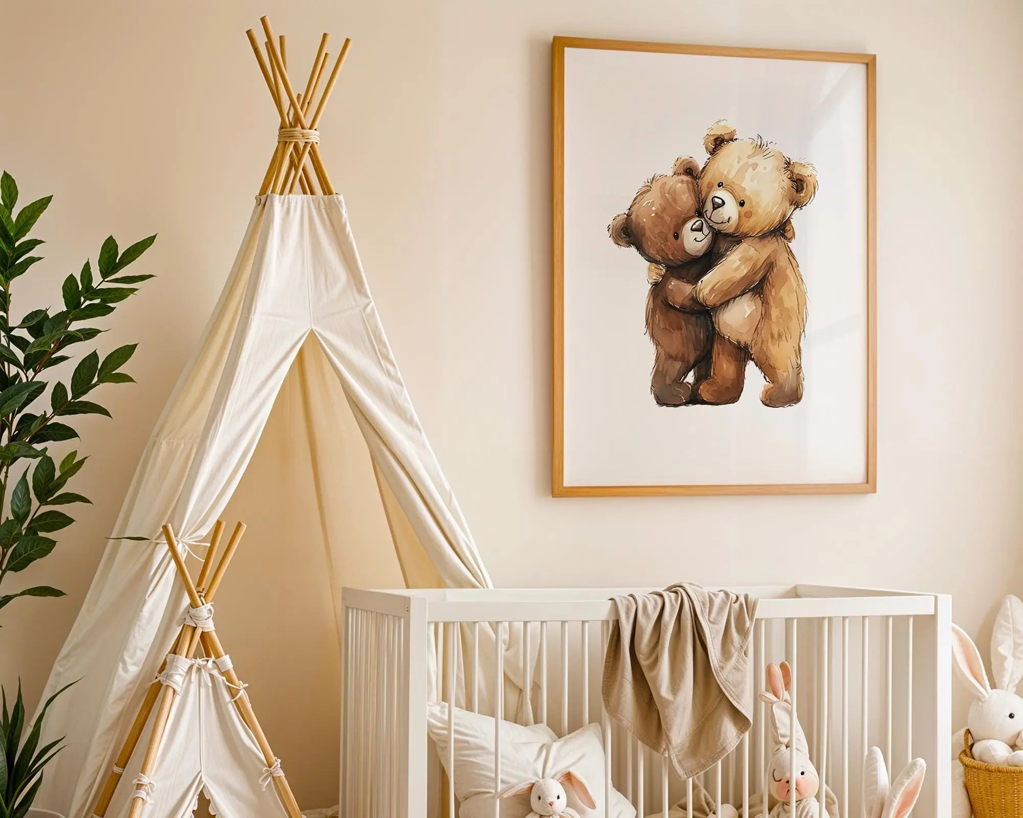 Playroom Ideas | Teddy Bear Hug Nursery Wall Art | Woodland Baby Illustration wall art print, modern home decor, unframed artwork by Nomad & Nest