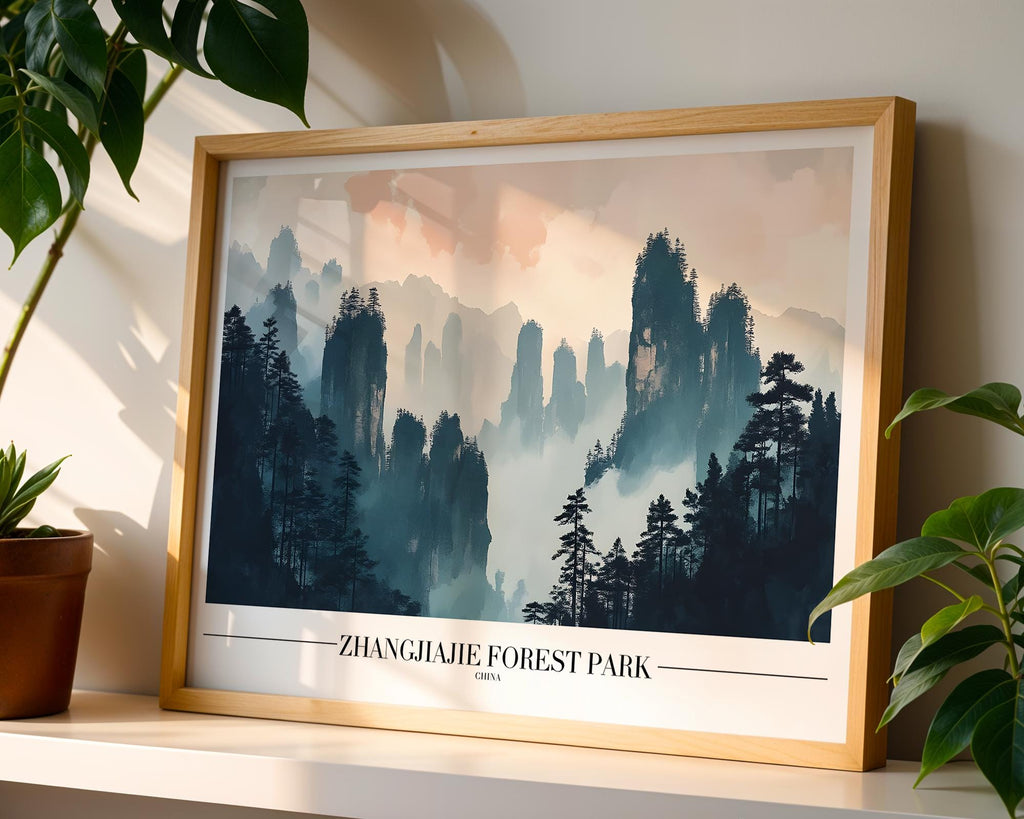 Zhangjiajie China Forest Print | Misty Mountain Landscape Art wall art print, modern home decor, unframed artwork by Nomad & Nest