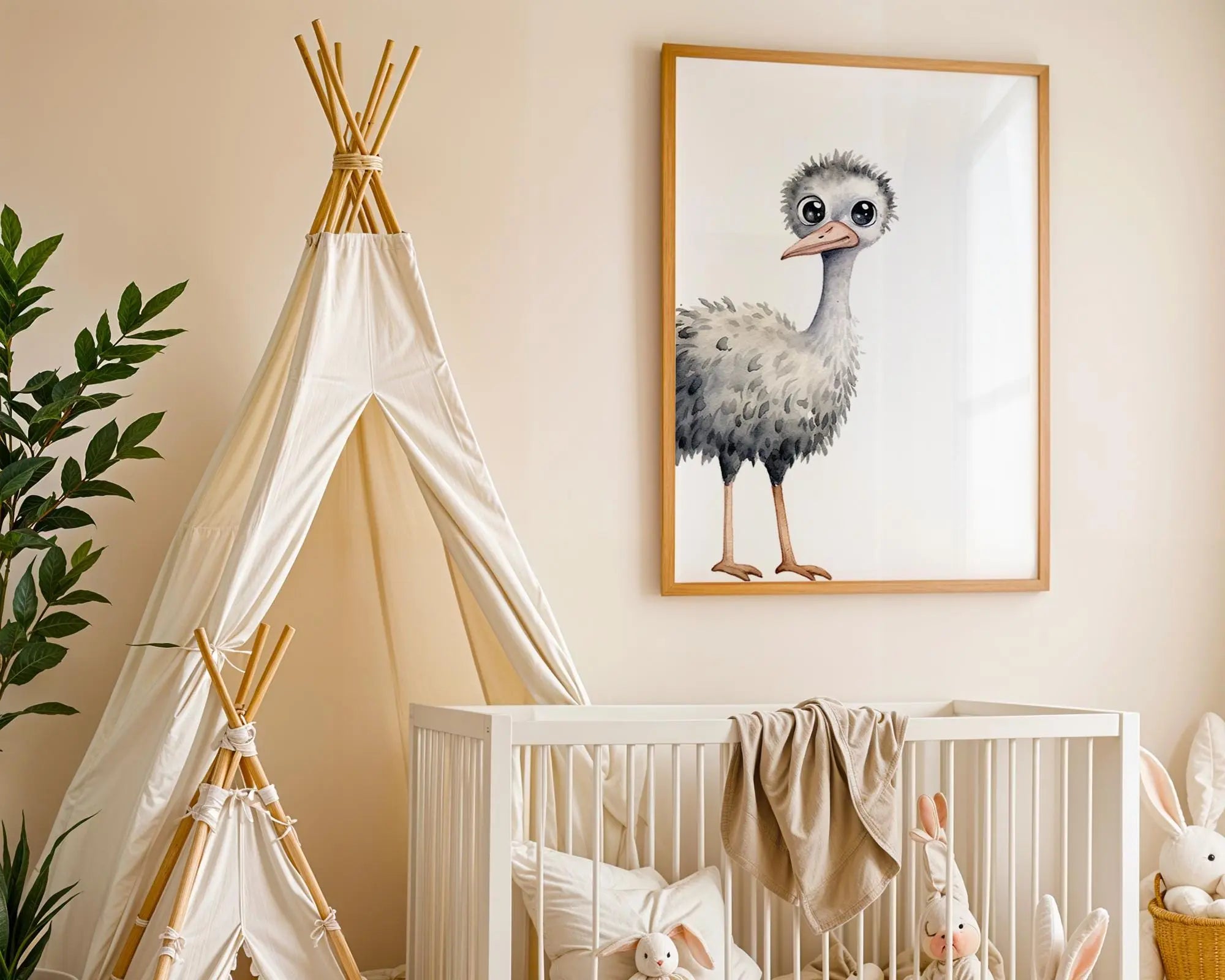 Ostrich Nursery Print | Watercolor Animal Wall Art wall art print, modern home decor, unframed artwork by Nomad & Nest