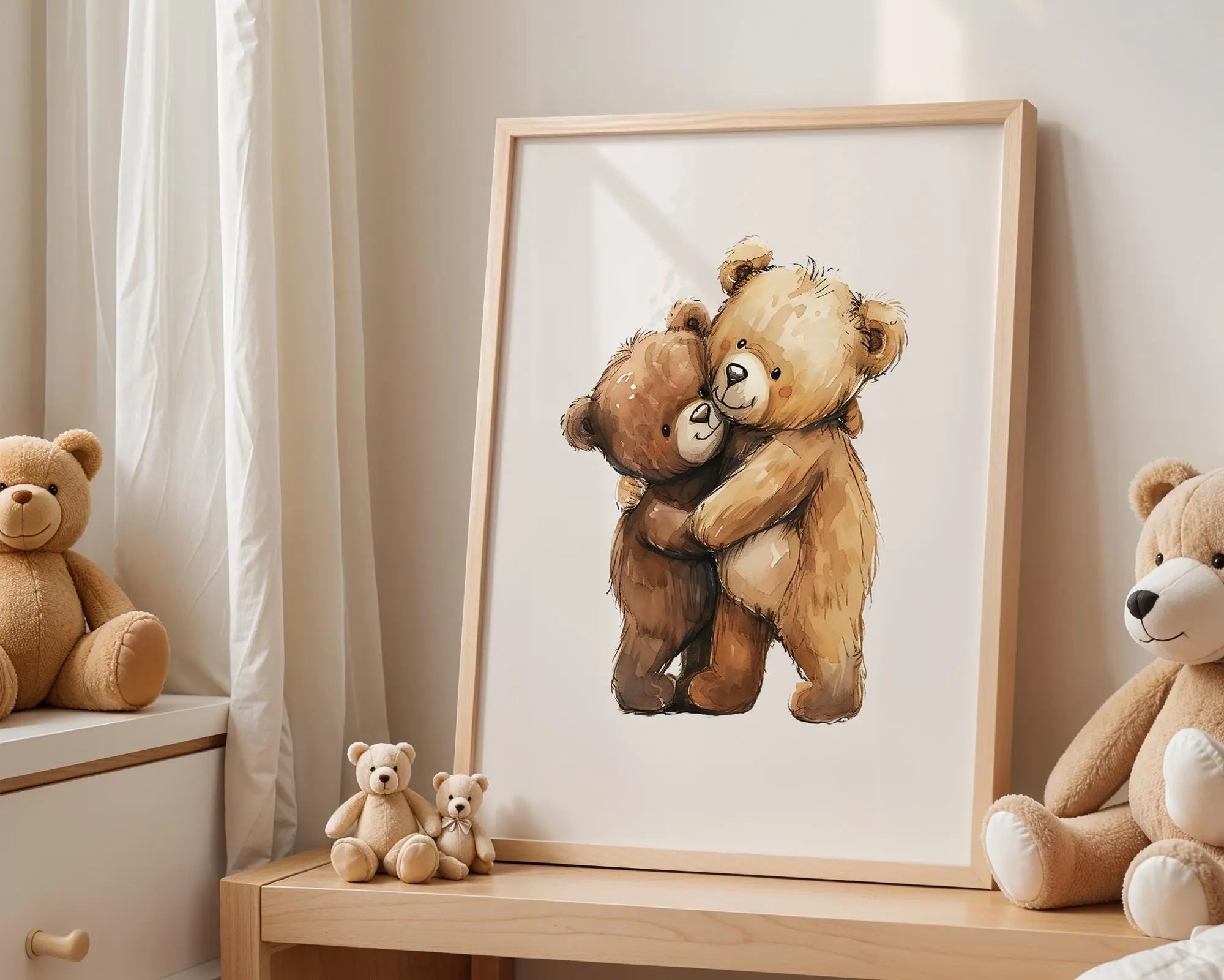 Playroom Ideas | Teddy Bear Hug Nursery Wall Art | Woodland Baby Illustration wall art print, modern home decor, unframed artwork by Nomad & Nest
