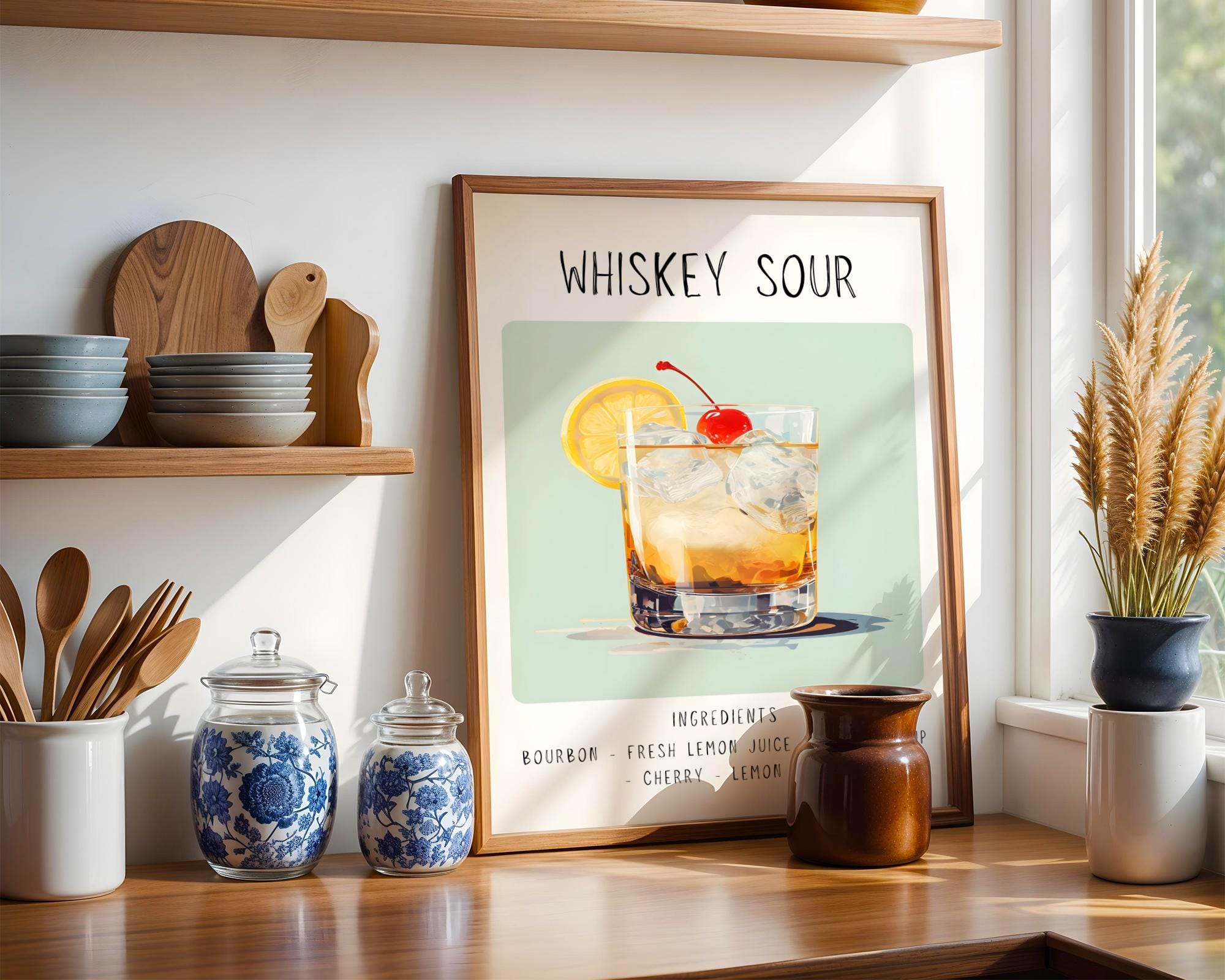 Whiskey Sour Cocktail Art Print | Minimalist Bar Cart Decor wall art print, modern home decor, unframed artwork by Nomad & Nest