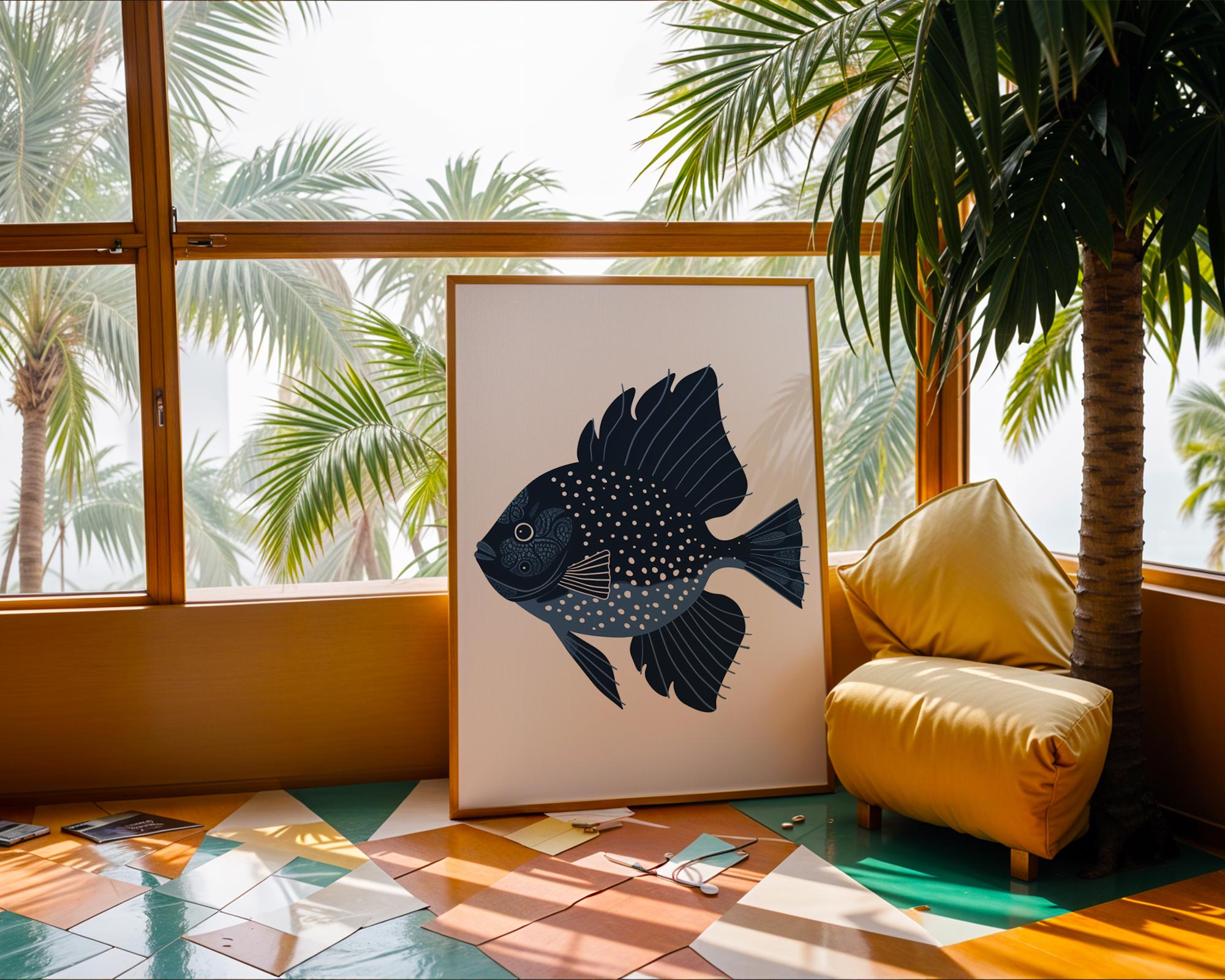 Modern Fish Wall Art Print | Scandinavian Aquatic Decor wall art print, modern home decor, unframed artwork by Nomad & Nest