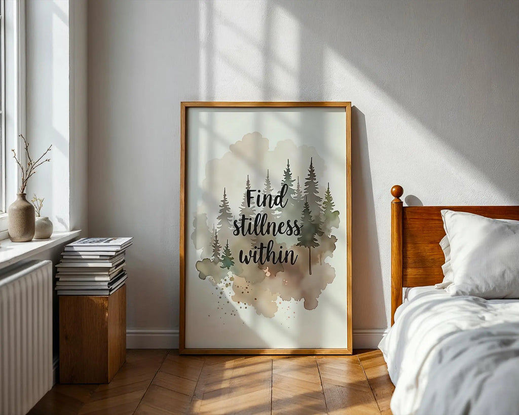 Positive Emotion | Find Stillness Within | Watercolor Forest Quote Art | Mindful Nature Print wall art print, modern home decor, unframed artwork by Nomad & Nest