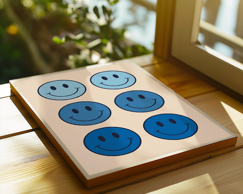 Blue Smiley Face Print | Retro Pop Art Decor wall art print, modern home decor, unframed artwork by Nomad & Nest