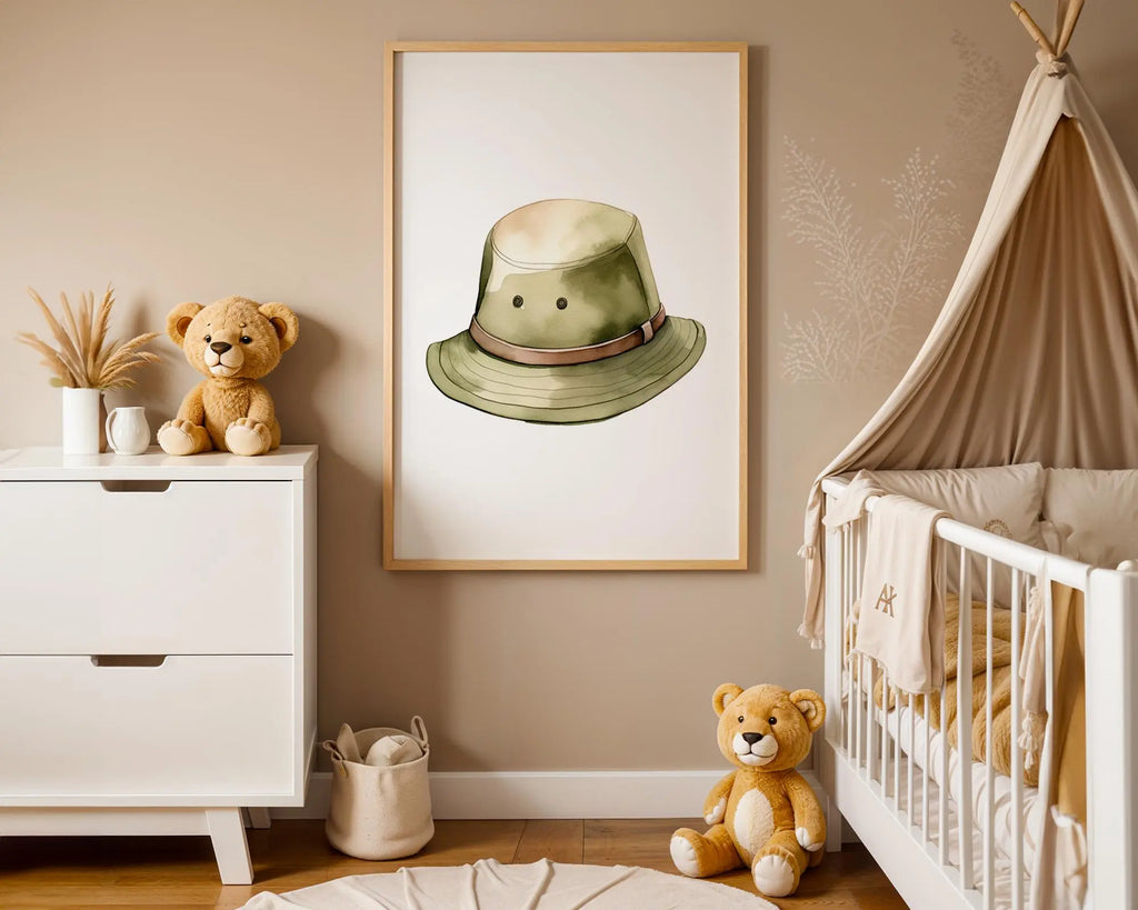 Playroom Ideas | Safari Explorer Hat Nursery Wall Art Adventure Theme Print wall art print, modern home decor, unframed artwork by Nomad & Nest