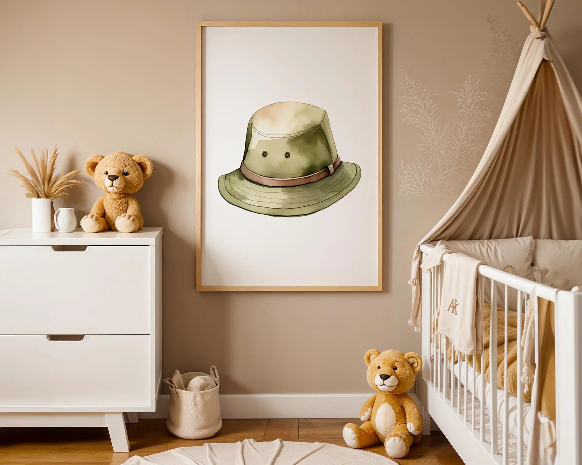 Playroom Ideas | Safari Explorer Hat Nursery Wall Art Adventure Theme Print wall art print, modern home decor, unframed artwork by Nomad & Nest