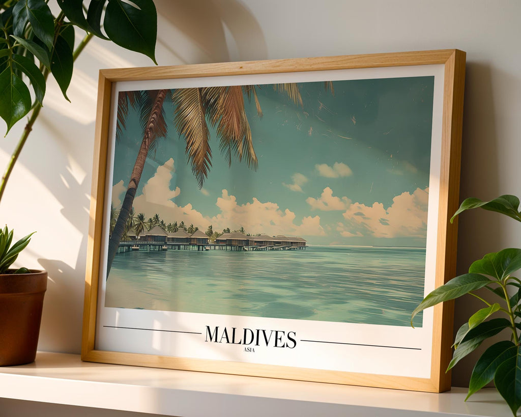 Maldives Paradise Print | Tropical Palm Tree Beach Poster wall art print, modern home decor, unframed artwork by Nomad & Nest