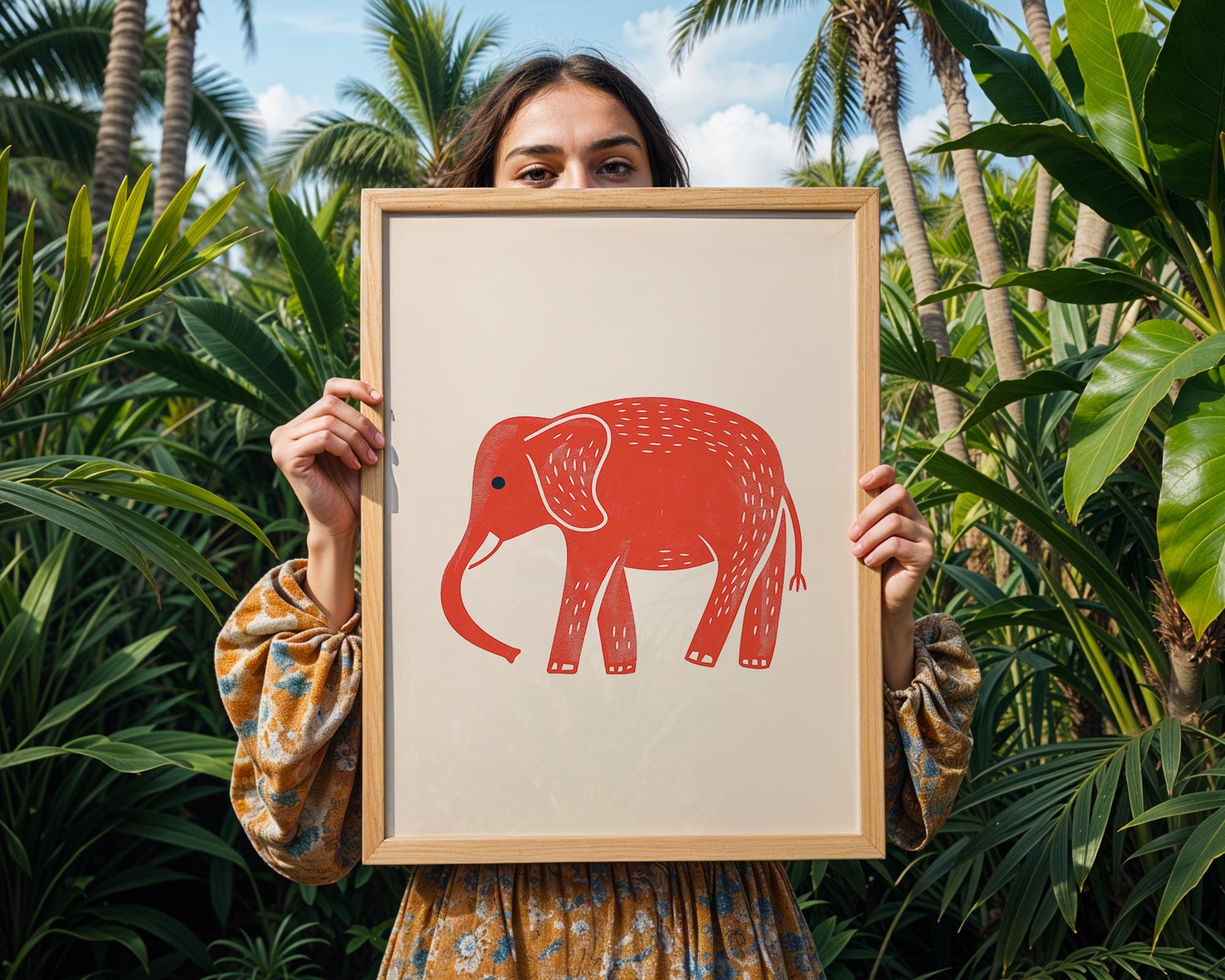 Elephant Art Print | Maximalist Safari Poster, Nature Gift wall art print, modern home decor, unframed artwork by Nomad & Nest
