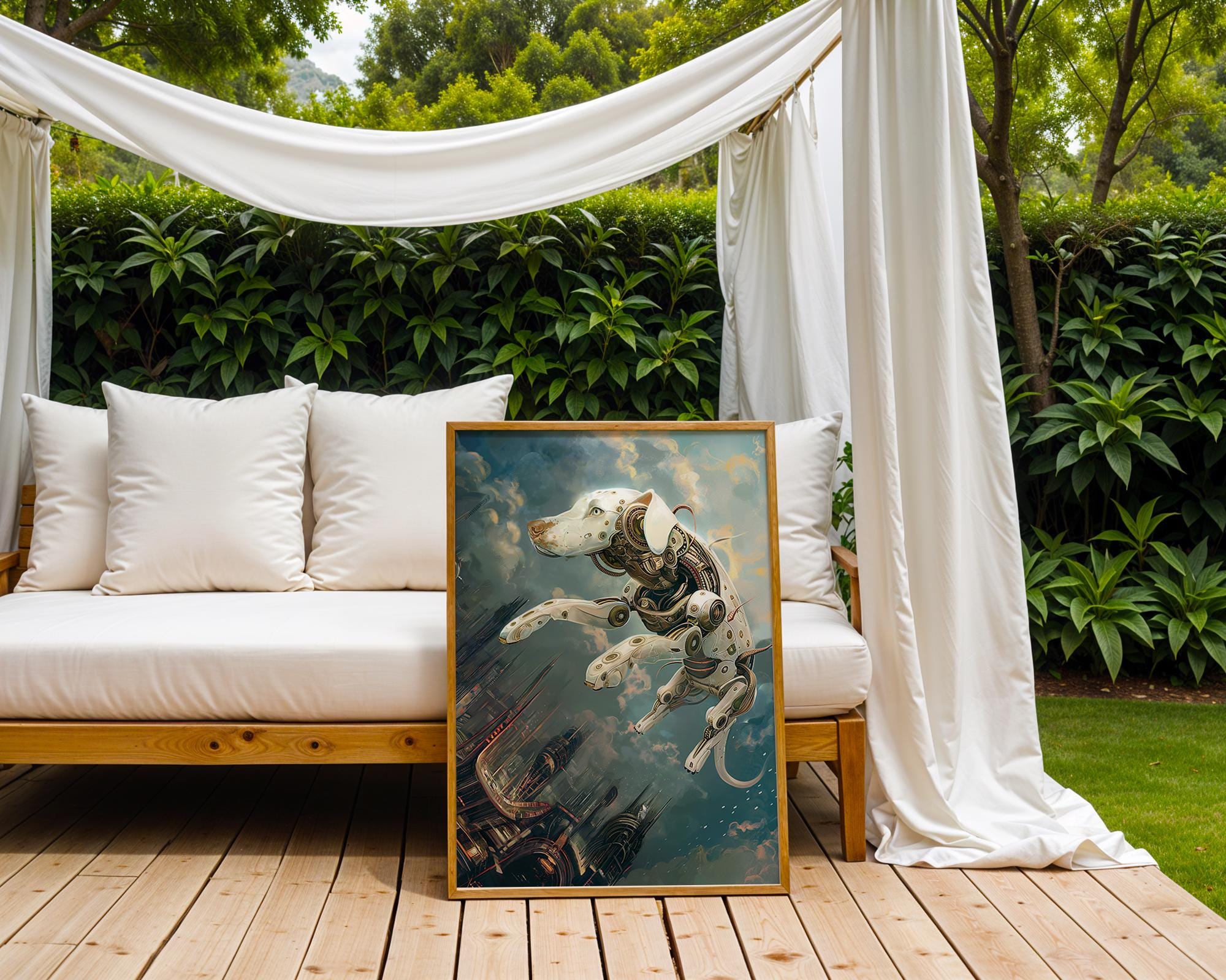 Cyberpunk Robot Dog Art Print | Sci-Fi Pet Illustration wall art print, modern home decor, unframed artwork by Nomad & Nest