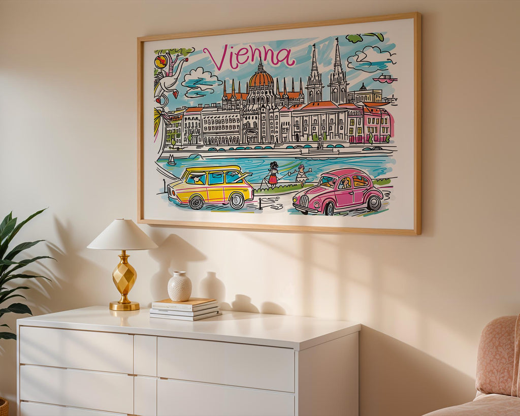 Vienna Austria Travel Poster | Colorful Cityscape Art Print wall art print, modern home decor, unframed artwork by Nomad & Nest