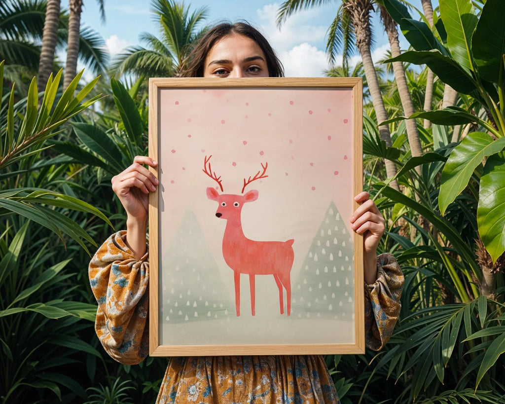 Red Reindeer Christmas Print | Minimalist Holiday Wall Art wall art print, modern home decor, unframed artwork by Nomad & Nest