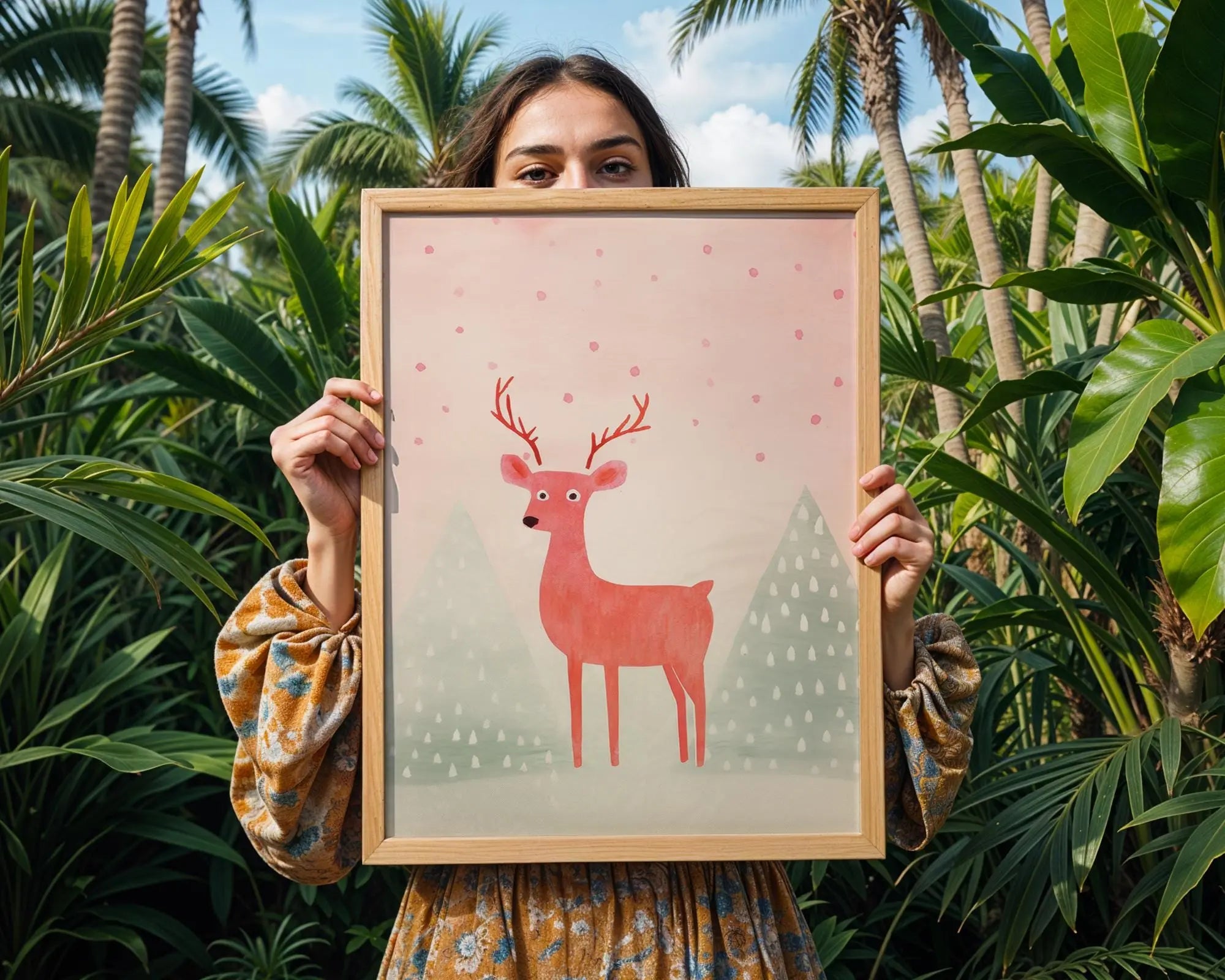 Red Reindeer Christmas Print | Minimalist Holiday Wall Art wall art print, modern home decor, unframed artwork by Nomad & Nest