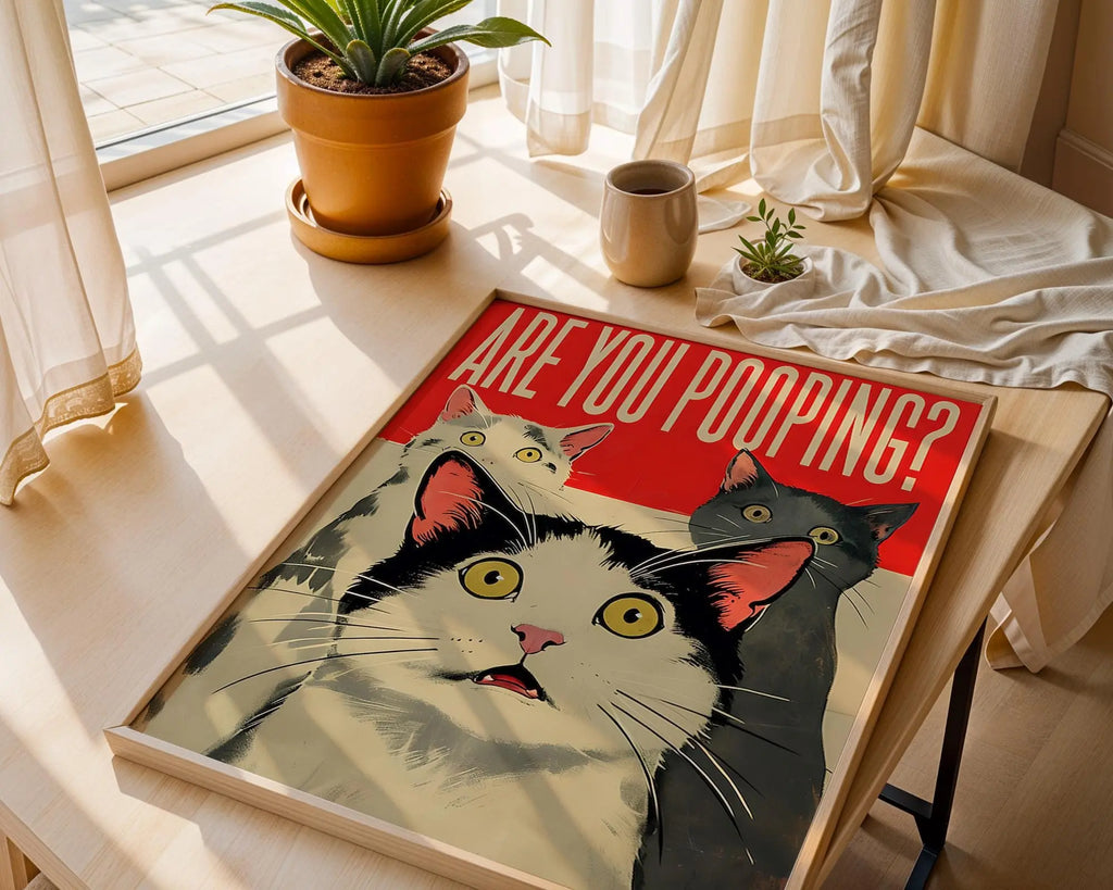 Funny Cat Bathroom Art | Viral Pet Humor Print wall art print, modern home decor, unframed artwork by Nomad & Nest