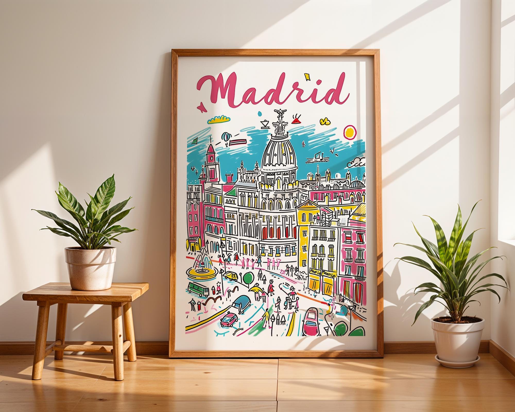 Madrid Cityscape Art Print | Colorful Spanish Travel Poster wall art print, modern home decor, unframed artwork by Nomad & Nest