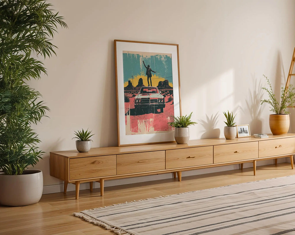 Modern Pop Art | Retro Cowboy Car  Print | Bold Americana Desert Scene wall art print, modern home decor, unframed artwork by Nomad & Nest