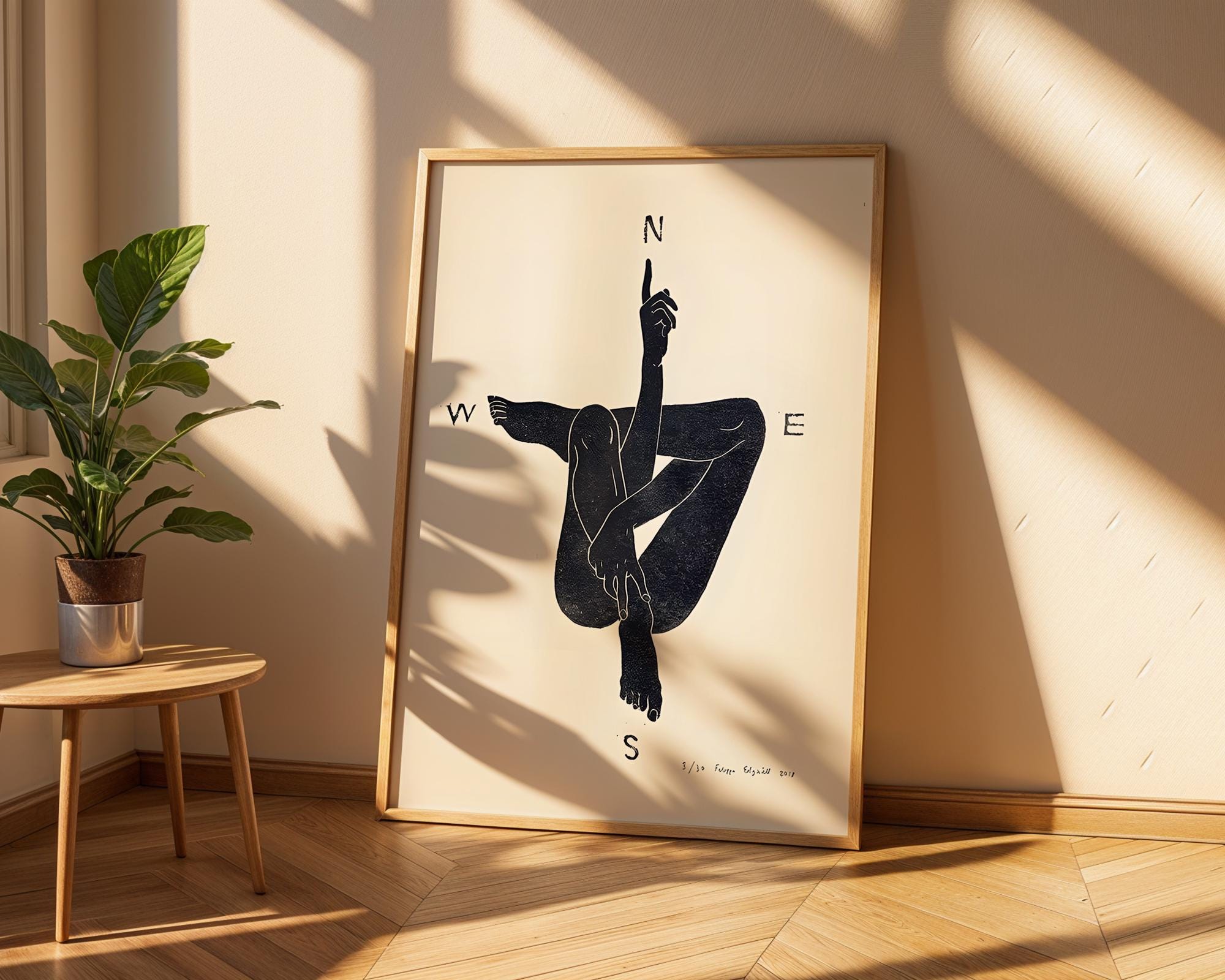 Minimalist Compass Nude Art Print | Abstract Figure Line Poster wall art print, modern home decor, unframed artwork by Nomad & Nest
