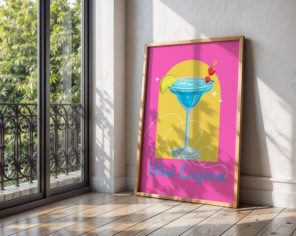 Retro Blue Lagoon Cocktail Print | Vibrant Bar Art wall art print, modern home decor, unframed artwork by Nomad & Nest