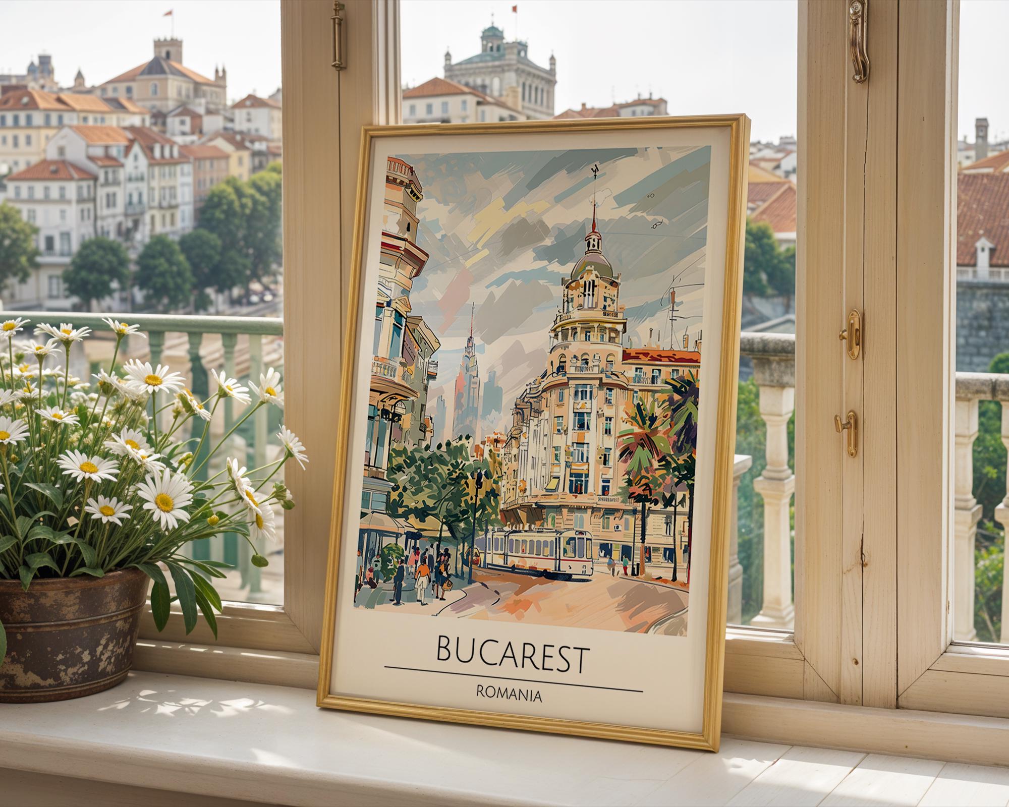 Bucharest Travel Poster | Historic Romania Cityscape Art Print wall art print, modern home decor, unframed artwork by Nomad & Nest