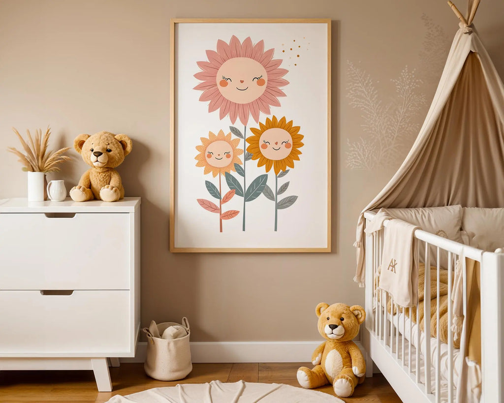 Playroom Ideas | Sunflower Friends Nursery Art | Boho Floral Wall Print wall art print, modern home decor, unframed artwork by Nomad & Nest