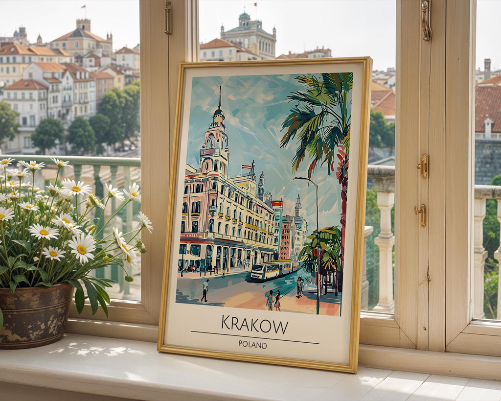 Krakow Poland Travel Poster | European City Street Scene Art Print wall art print, modern home decor, unframed artwork by Nomad & Nest