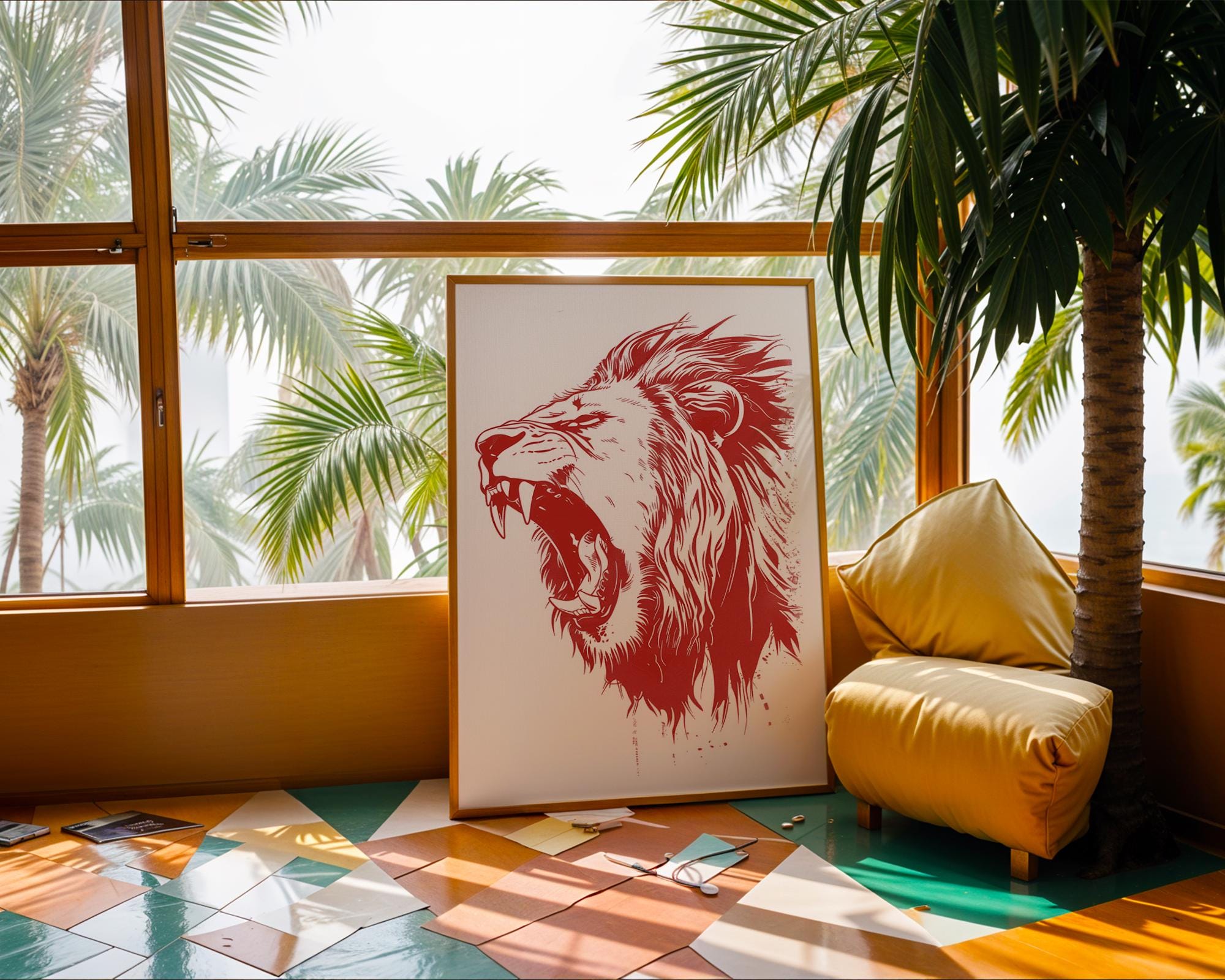 Red Lion Roar Wall Art Print, Modern Jungle Safari Decor wall art print, modern home decor, unframed artwork by Nomad & Nest