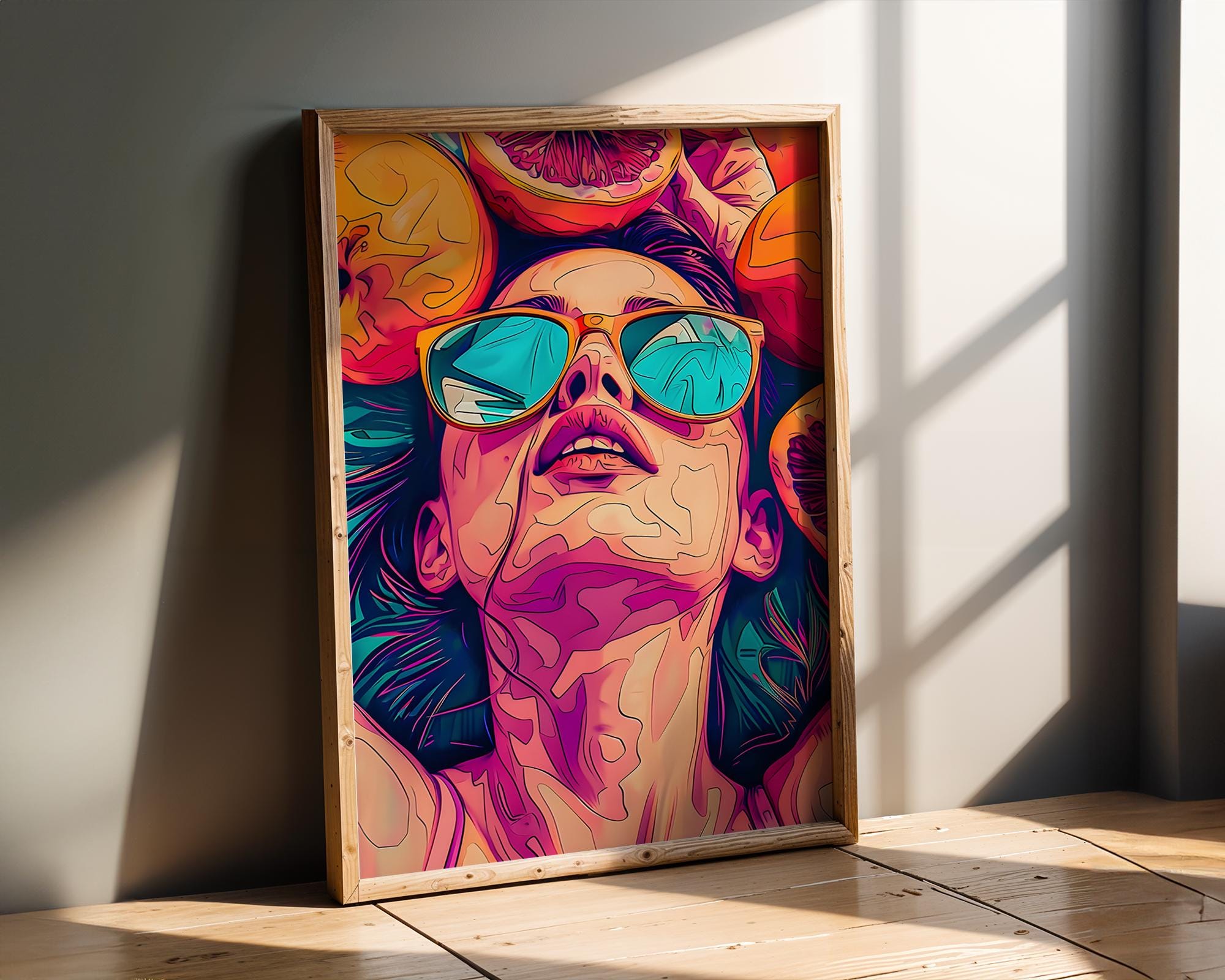 Modern Pop Art | Woman Portrait Print | Retro Sunglasses Graphic work wall art print, modern home decor, unframed artwork by Nomad & Nest