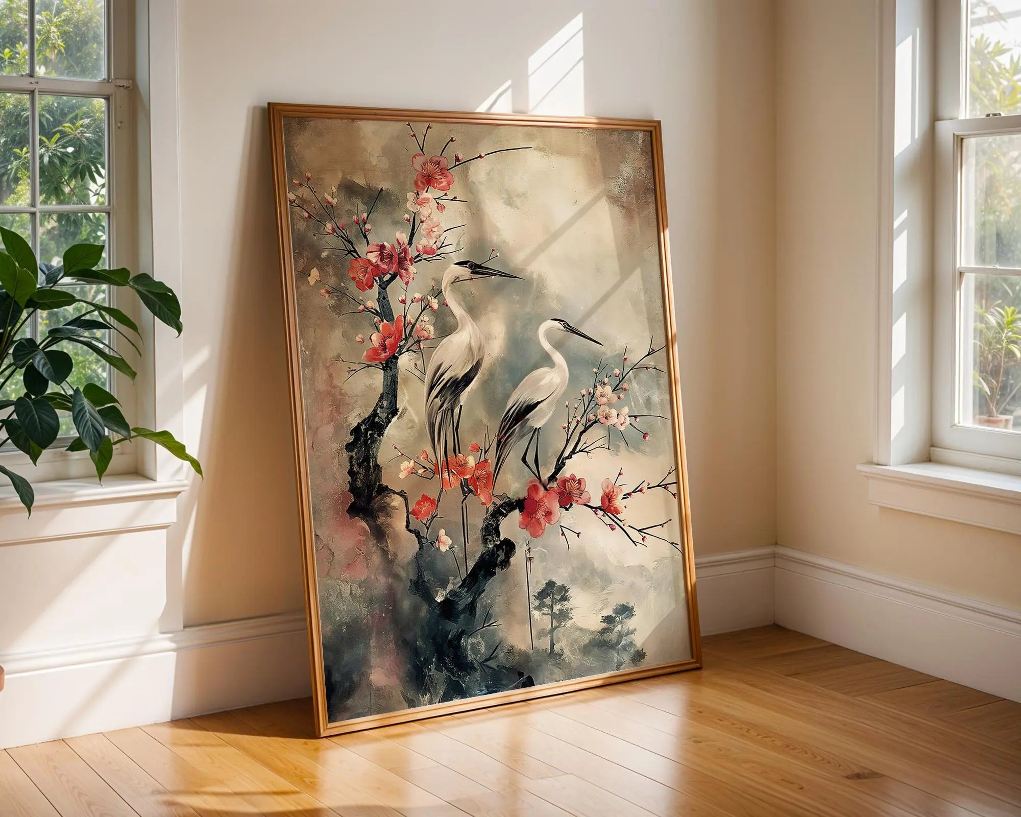 Oriental Crane Print | Japanese Bird & Blossom Wall Art wall art print, modern home decor, unframed artwork by Nomad & Nest