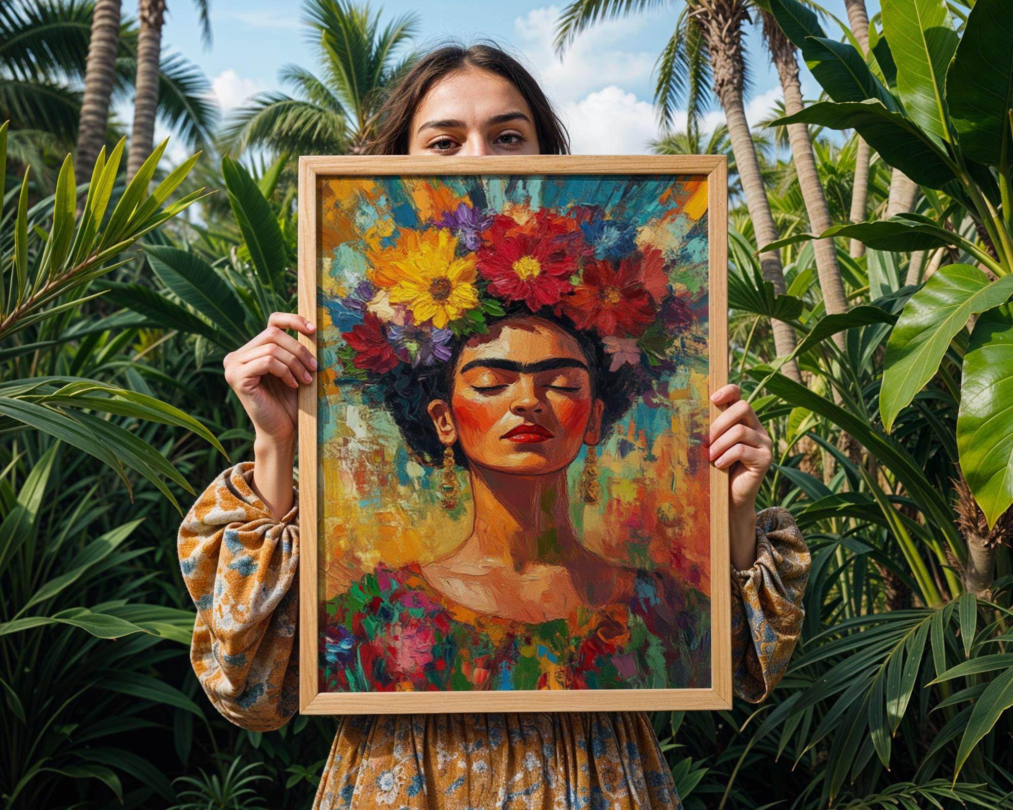 Frida Kahlo Floral Portrait Print | Vibrant Impressionist Wall Art wall art print, modern home decor, unframed artwork by Nomad & Nest