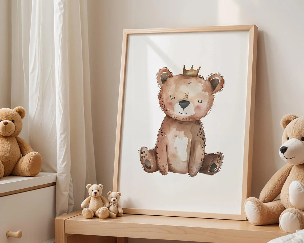 Playroom Ideas | Crowned Bear Nursery Wall Art | Woodland Animal Baby Print wall art print, modern home decor, unframed artwork by Nomad & Nest