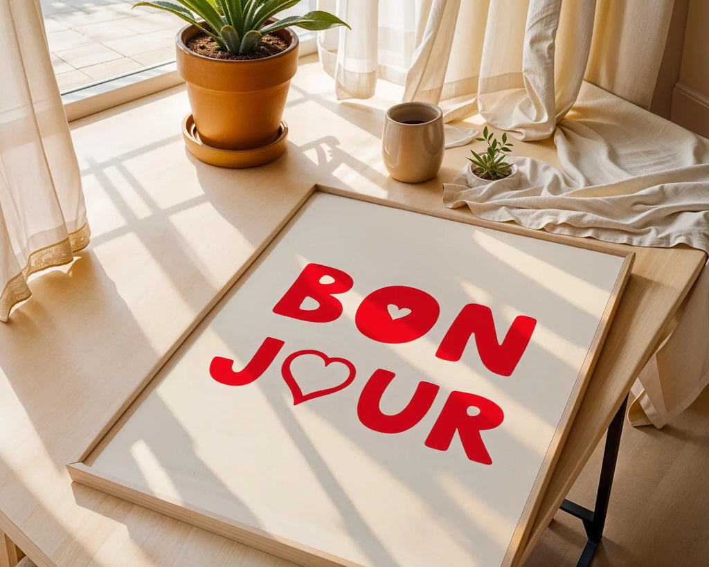 Positive Emotion | Bon Jour | Playful Love Typography Print | Modern Valentine Wall Art wall art print, modern home decor, unframed artwork by Nomad & Nest