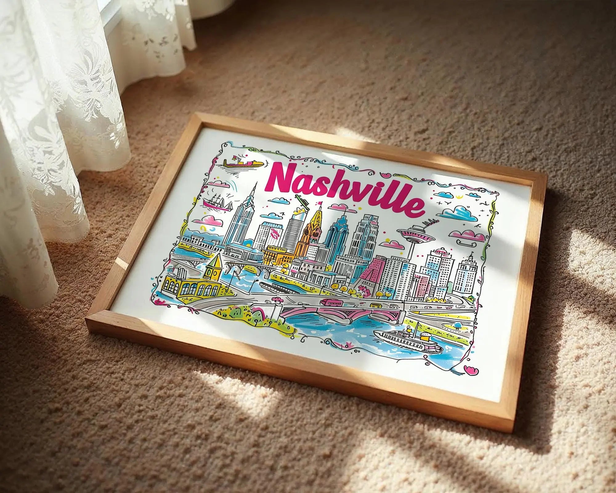 Nashville Cityscape Art Print | Tennessee Travel Poster wall art print, modern home decor, unframed artwork by Nomad & Nest