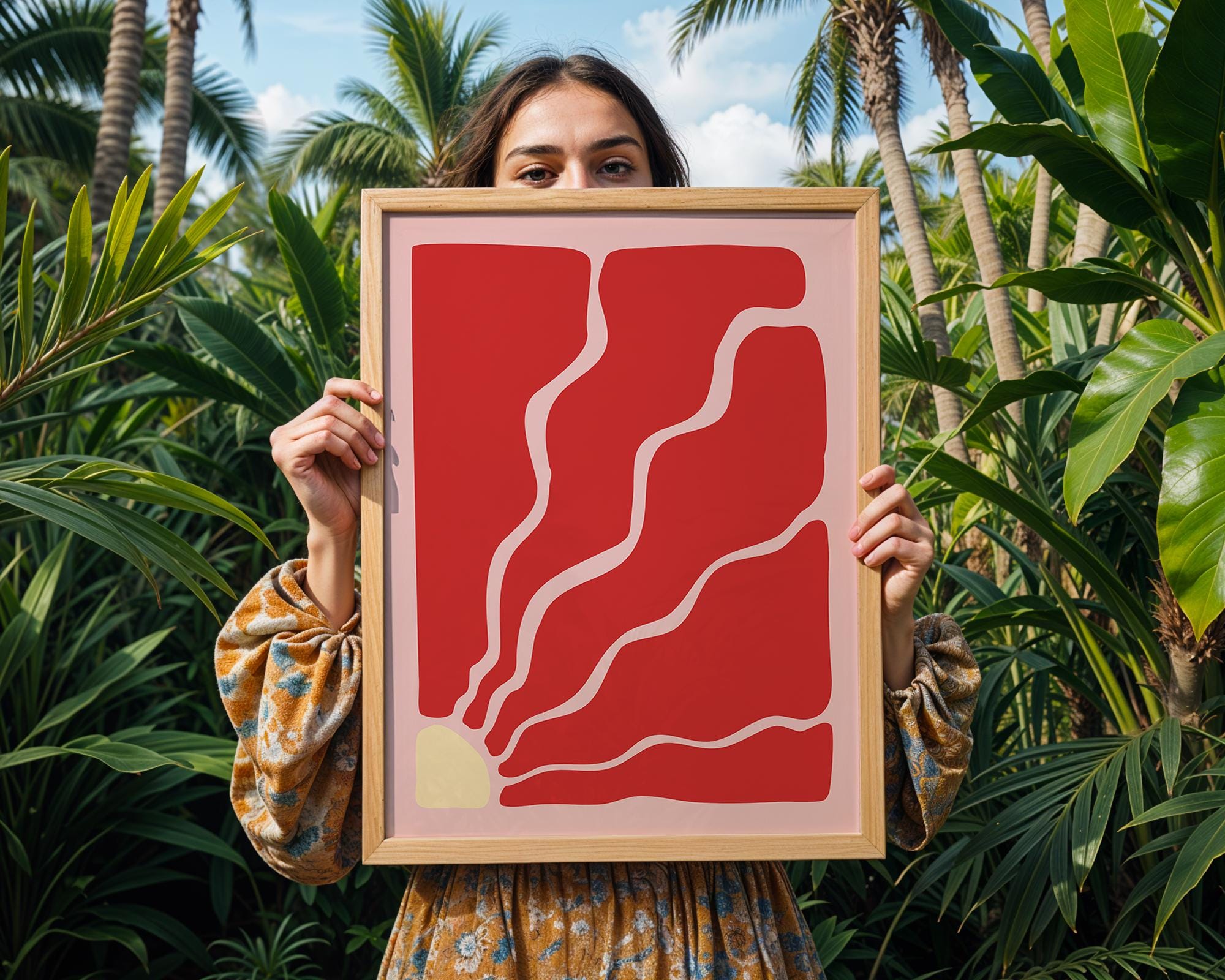 Abstract Red Flowing Lines Print | Mid Century Modern Art wall art print, modern home decor, unframed artwork by Nomad & Nest