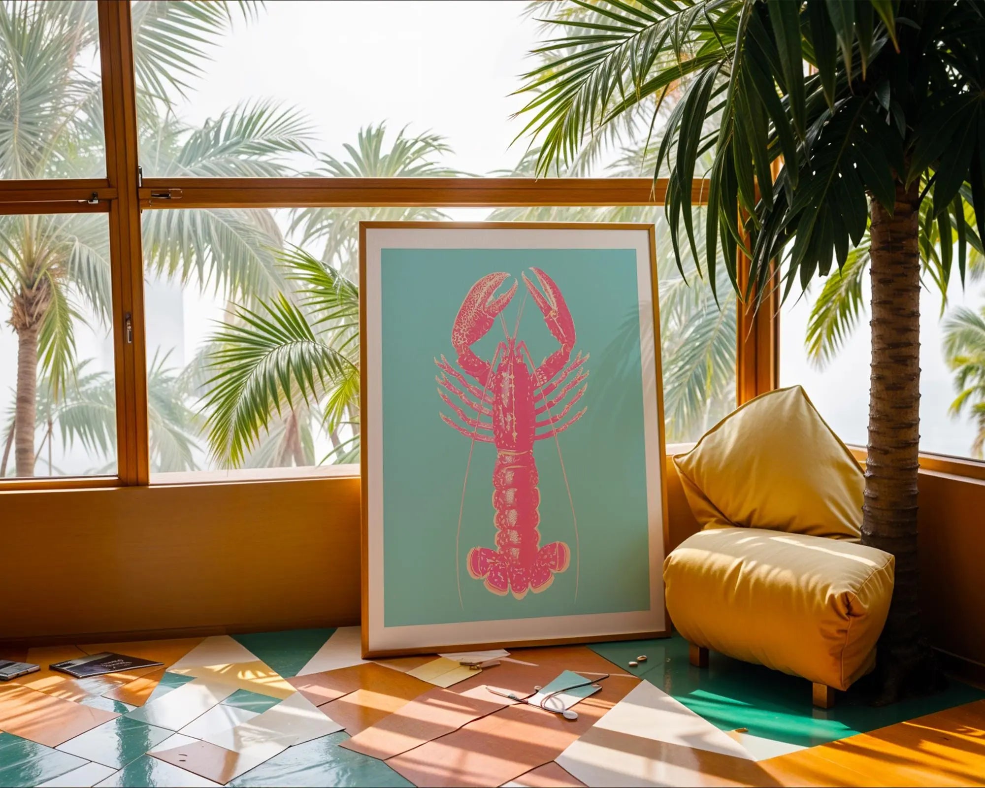 Pink Lobster Print | Coastal Kitchen, Nautical Wall Art wall art print, modern home decor, unframed artwork by Nomad & Nest