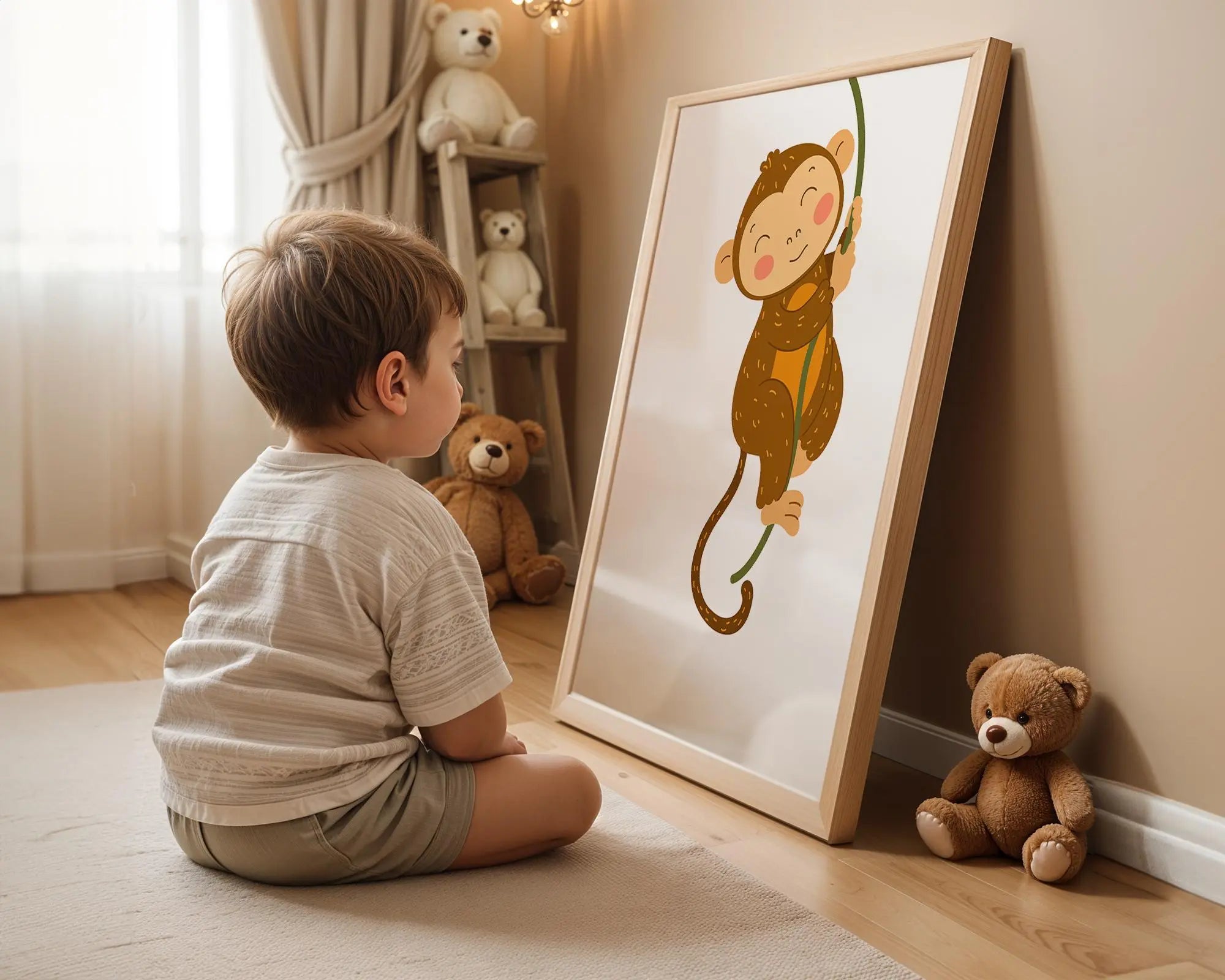 Playroom Ideas | Climbing Monkey Nursery Wall Art | Cute Animal Baby Print wall art print, modern home decor, unframed artwork by Nomad & Nest