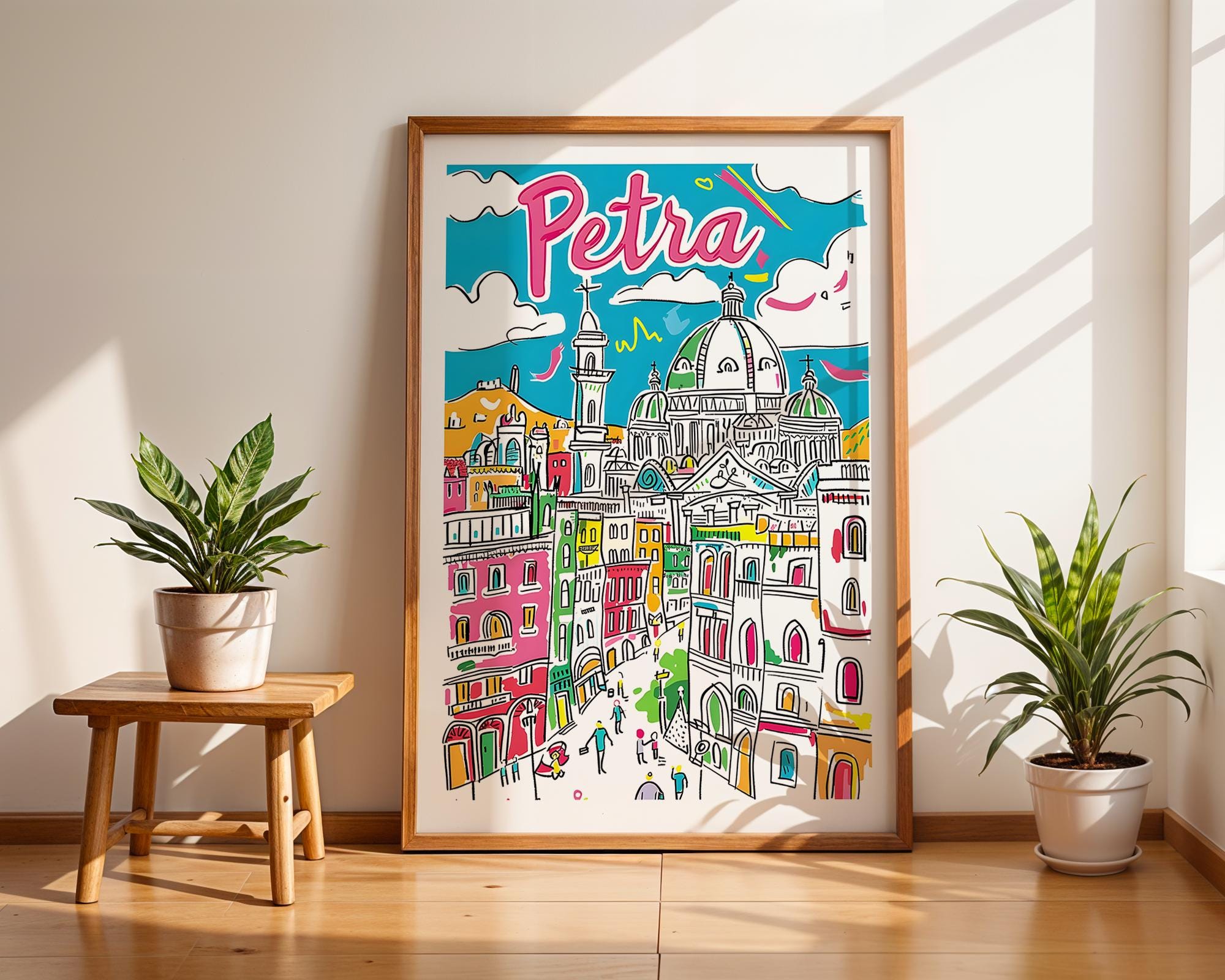 Petra Jordan Art Print | Colorful City Architecture Travel Poster wall art print, modern home decor, unframed artwork by Nomad & Nest