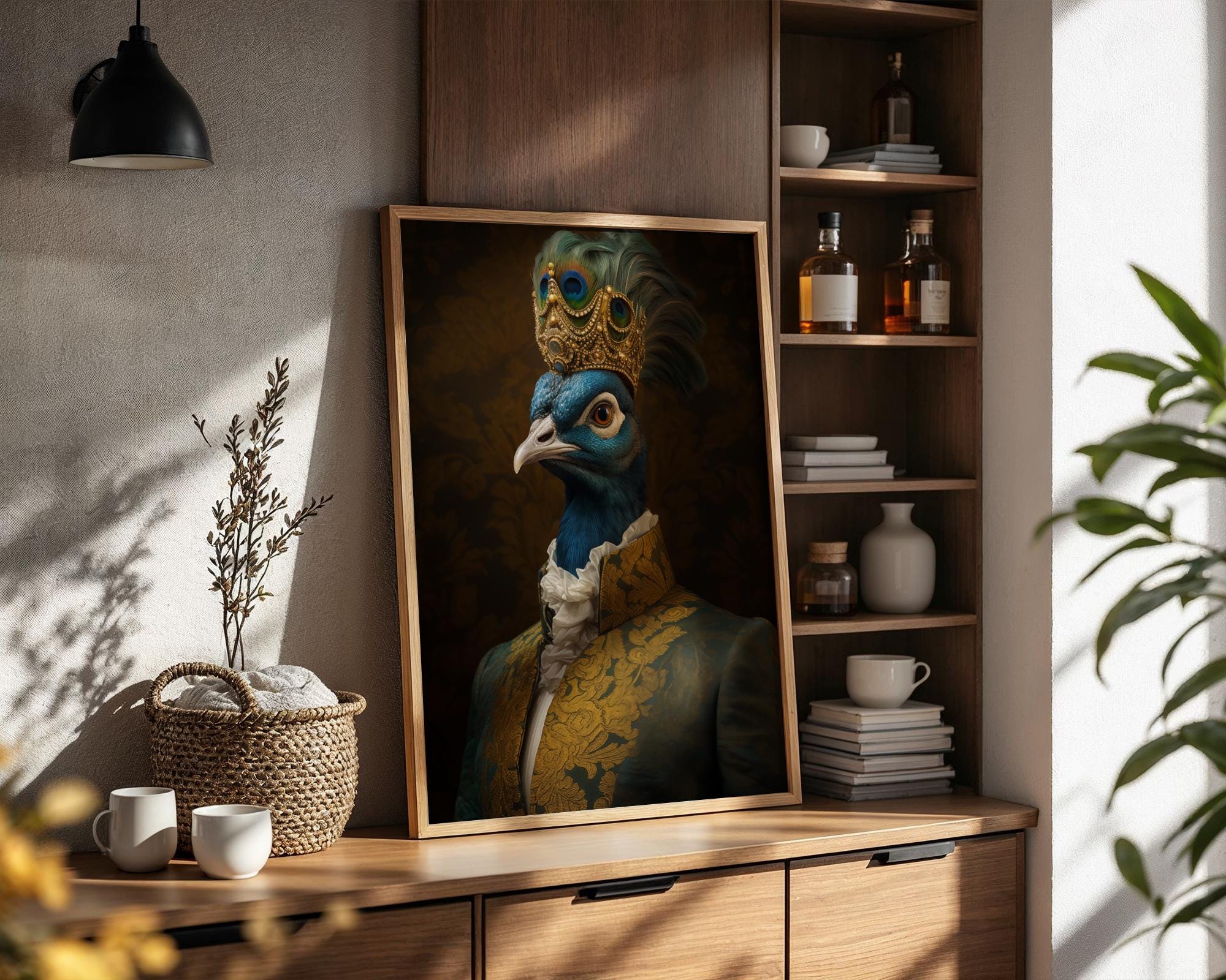 Crowned Peacock Print | Funny Animal Portrait, Regal Home Decor wall art print, modern home decor, unframed artwork by Nomad & Nest
