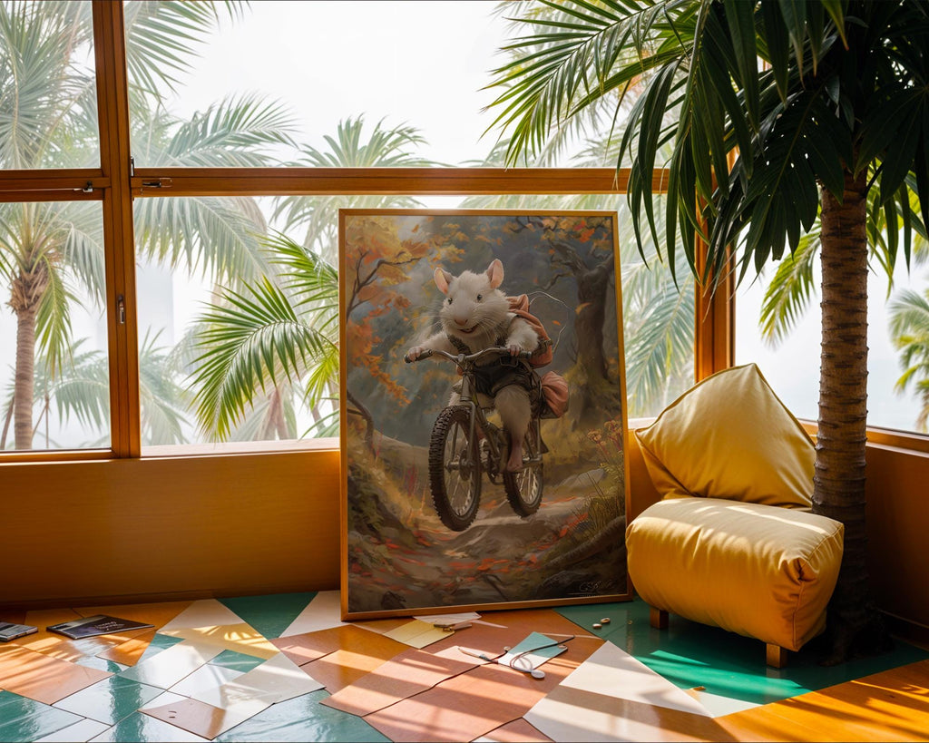 Mouse on Mountain Bike Print | Whimsical Animal Wall Art wall art print, modern home decor, unframed artwork by Nomad & Nest