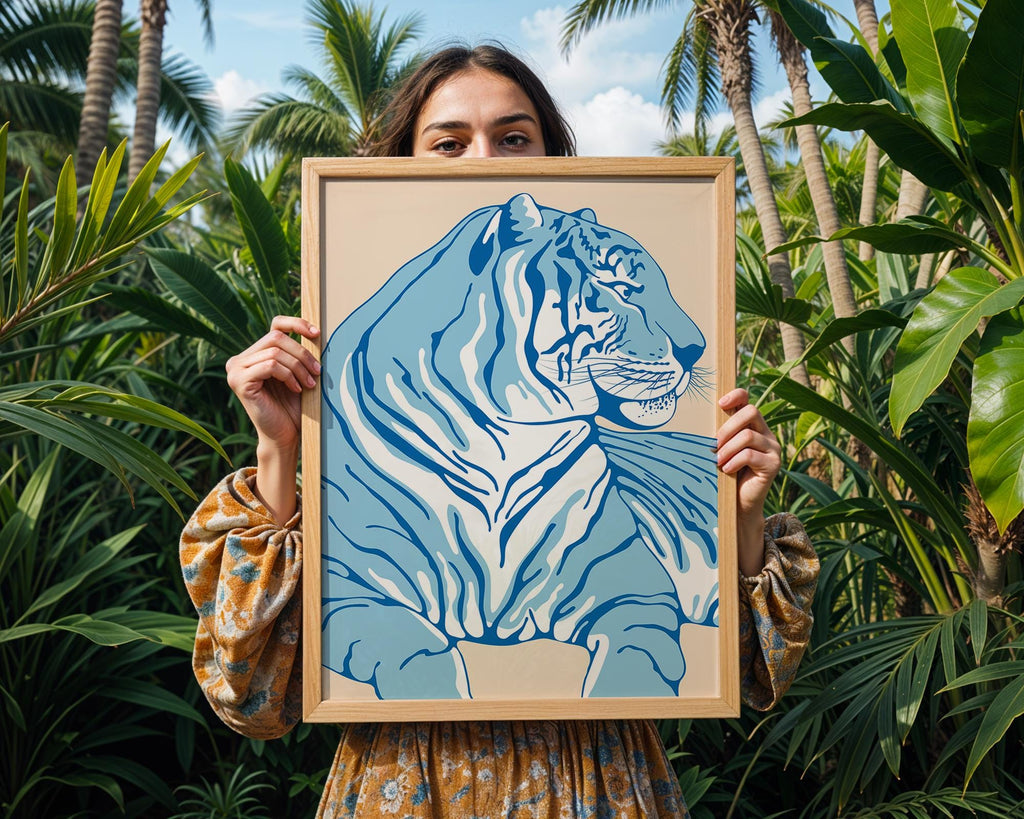 Blue Tiger Art Print | Minimalist Jungle Animal Poster wall art print, modern home decor, unframed artwork by Nomad & Nest