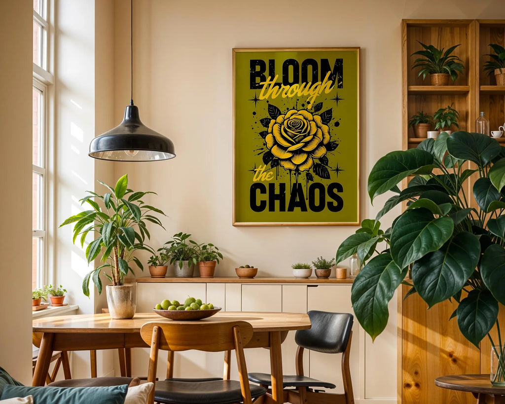 Positive Emotion | Bloom Through the Chaos Print | Yellow Rose Inspirational Wall Art | Strength Quote Poster wall art print, modern home decor, unframed artwork by Nomad & Nest
