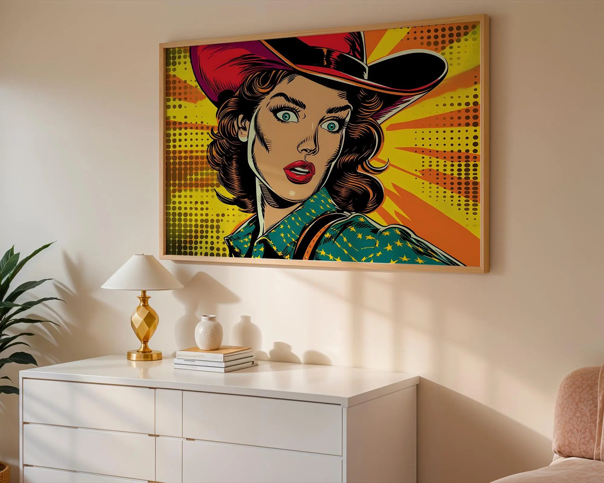 Modern Pop Art | Cowgirl Print, Retro Comic Book Style, Colorful Western wall art print, modern home decor, unframed artwork by Nomad & Nest