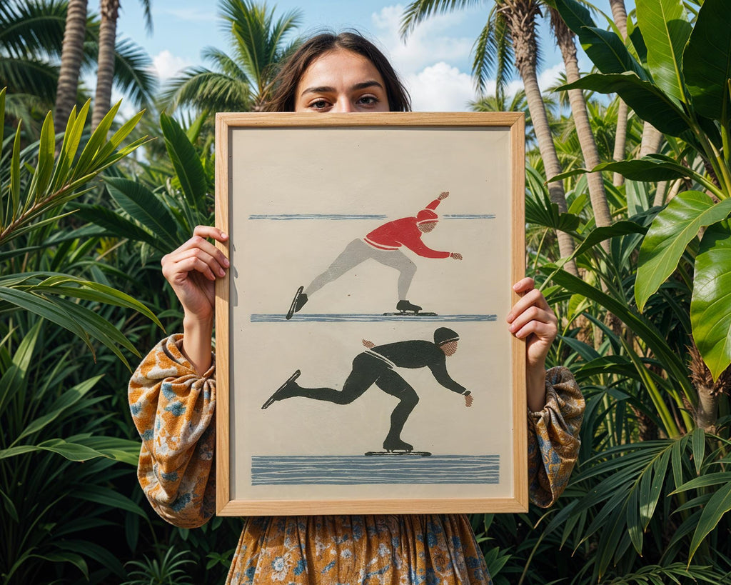 Retro Ice Skaters Art Print | Scandinavian Minimalist Winter Sports Poster wall art print, modern home decor, unframed artwork by Nomad & Nest