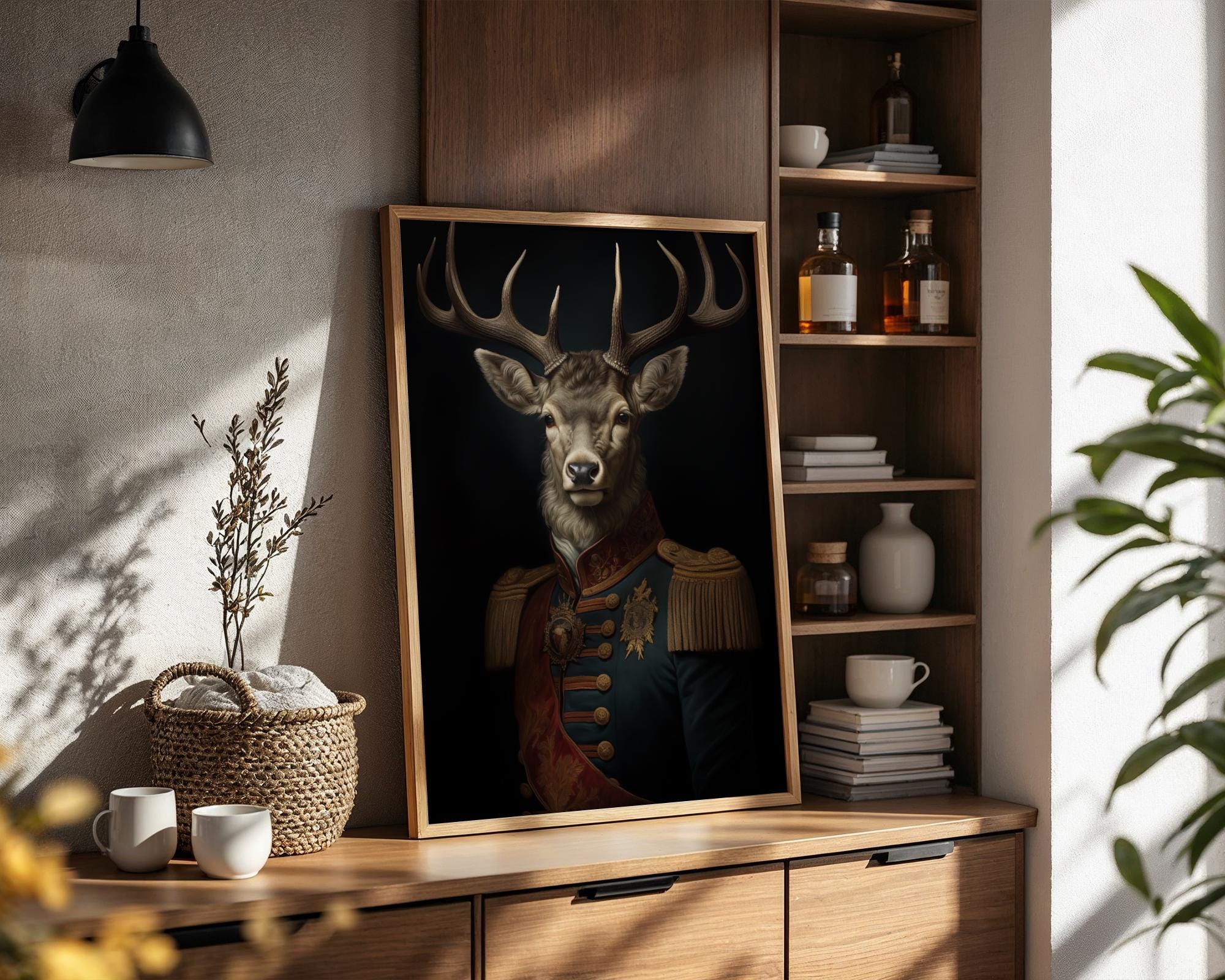 Regal Stag Portrait | Military Uniform Animal Wall Art wall art print, modern home decor, unframed artwork by Nomad & Nest