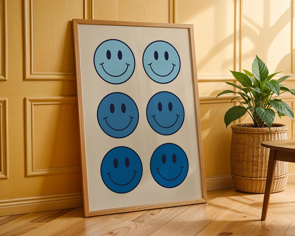 Blue Smiley Face Print | Retro Pop Art Decor wall art print, modern home decor, unframed artwork by Nomad & Nest