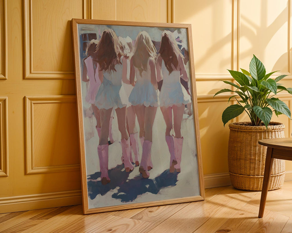 Pink Cowgirl Boots Oil Painting | Barbiecore Coastal Fashion Print wall art print, modern home decor, unframed artwork by Nomad & Nest