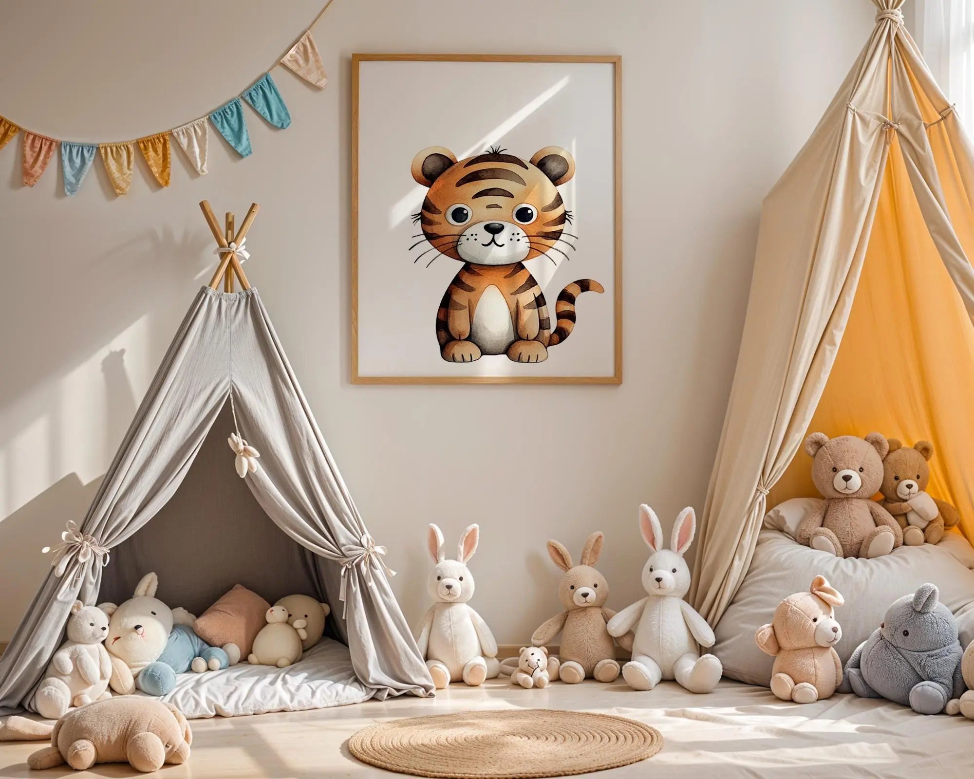 Playroom Ideas | Tiger Nursery Wall Art | Jungle Animal Baby Deco wall art print, modern home decor, unframed artwork by Nomad & Nest